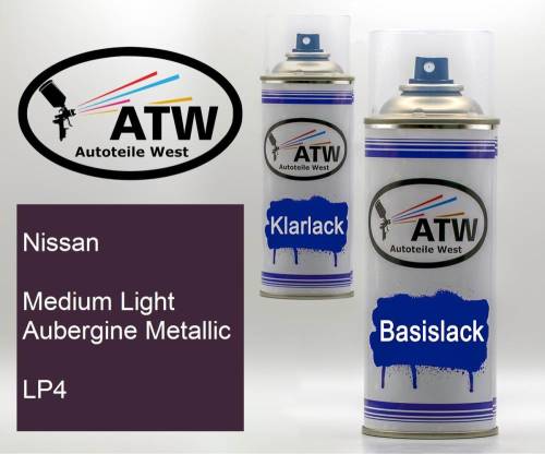 Nissan, Medium Light Aubergine Metallic, LP4: 400ml Sprühdose + 400ml Klarlack - Set, von ATW Autoteile West.